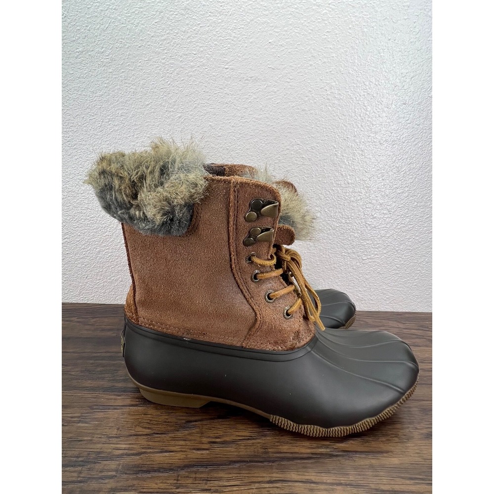 Sperry Top Sider Womens Boots 7 Brown Suede Faux Fur Waterproof Duck Bootie